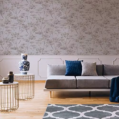 Graham & Brown Grey Serene Seedhead Botanical Floral Wallpaper – 2