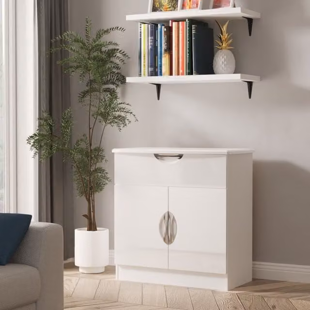 Ready Assembled 2 U Holborn White Glossy 1 Drawer 2 Door Sideboard