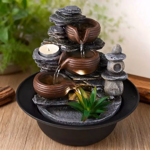 EONLION Black Tabletop LED Sound Water Feature Indoor Fountain