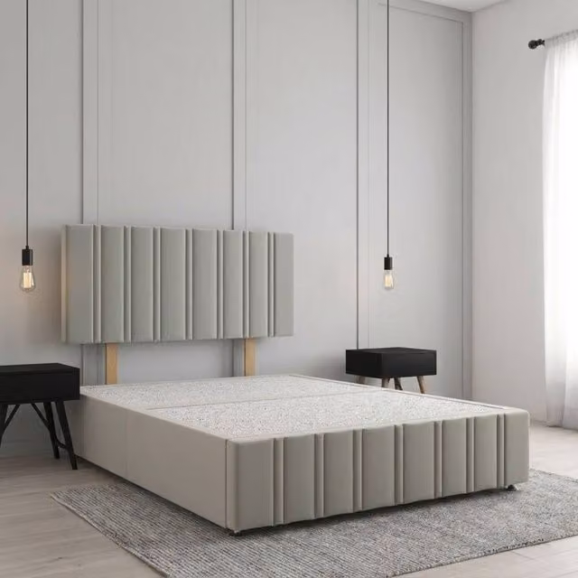 Regional Furnishings Super King Plush Velvet Divan Bed with 24 inch Headboard and Footboard in Silver, W/D/H: 200 x 200 cm