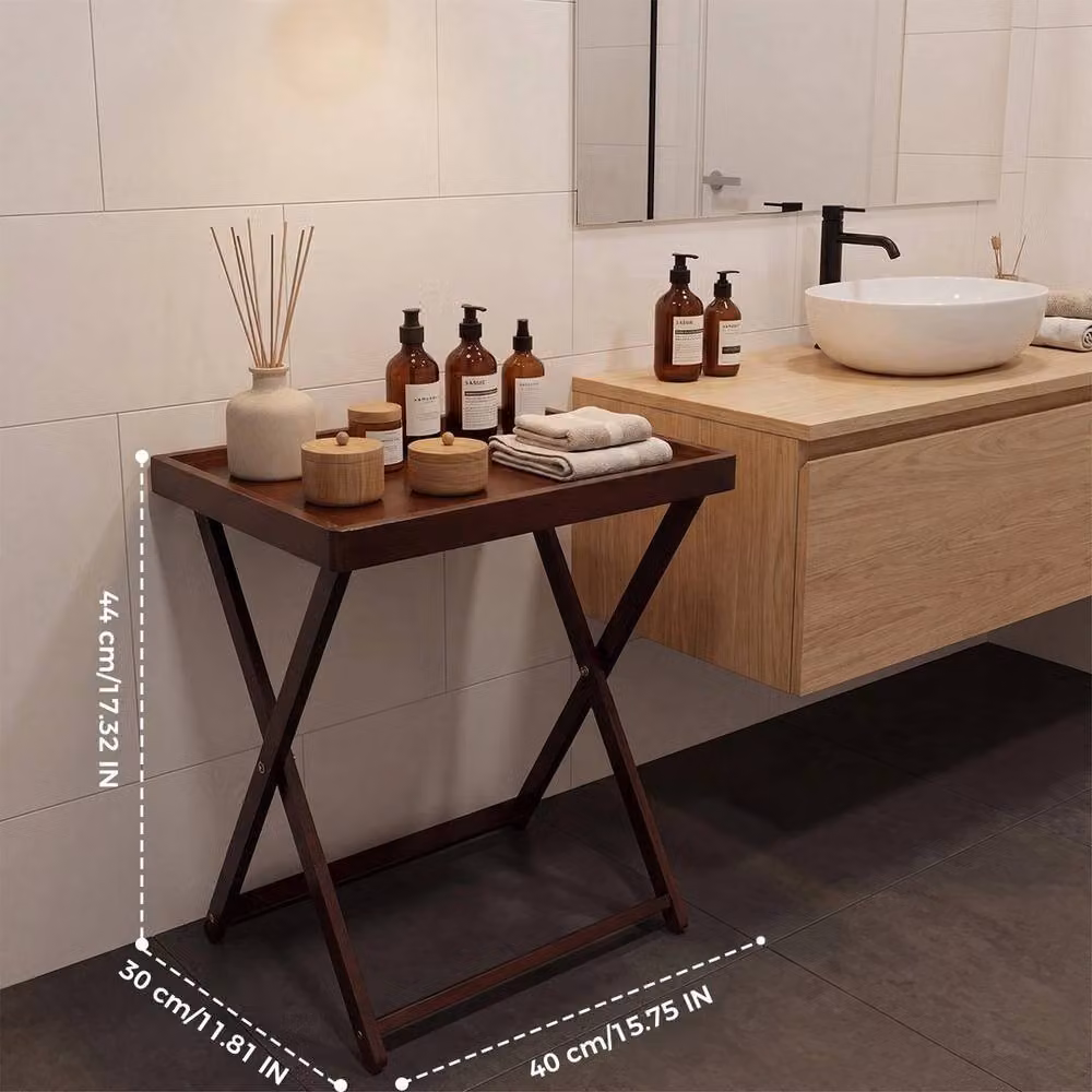 KORVIXA Folding Side Table and TV Tray in Brown, W/D/H: 100 x 100 x 44 cm – 2