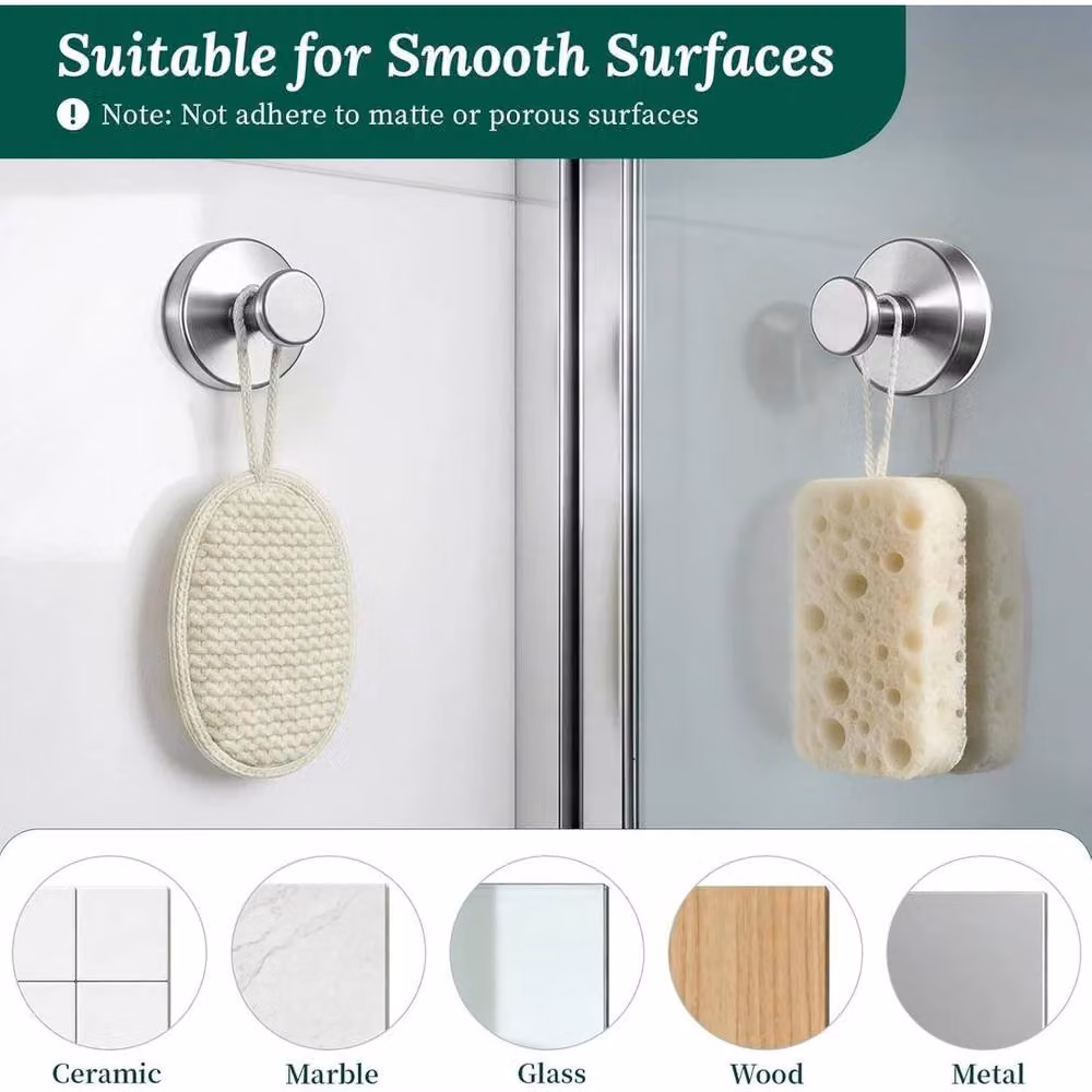 FLAVORA Silver Stainless Steel Vacuum Suction Cup Shower Hooks – 3