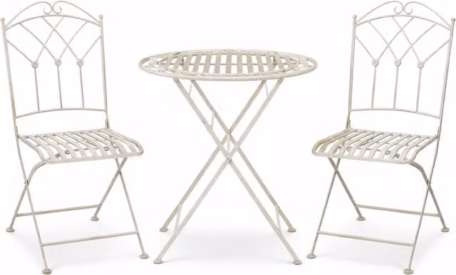 GlamHaus Caserta 3 Piece Metal Bistro Set in White