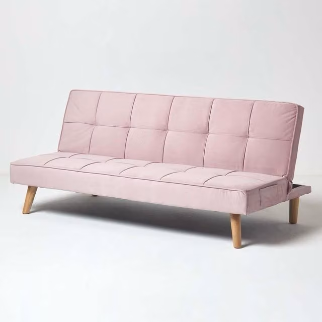 Homescapes Bower Pink Velvet 3 Seater Click-Clack Sofa Bed