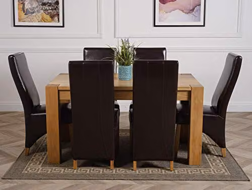 Thats Furniture Kuba Oak Dining Table and 6 Lola Brown Leather Chairs Set, W: 150 cm, D: 85 cm, H: 78 cm – 2