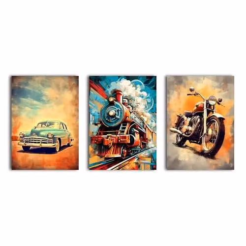 Simpa Power of Dynamics 3 Panel Abstract Canvas Wall Art in Gold and Multicolour, W/H: 180 x 60 cm