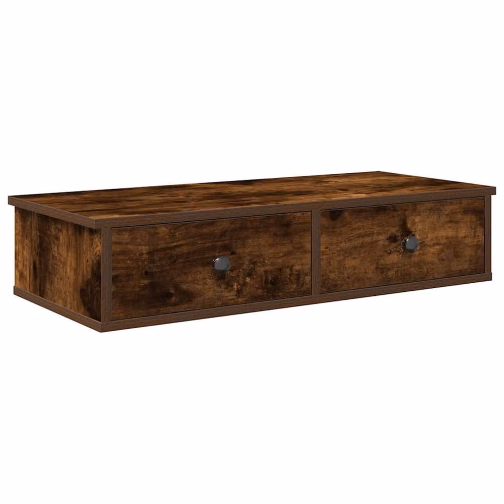 Berkfield Home Decorative Wall Shelf with Drawers in Smoked Oak Brown, W/D/H: 80 x 31 x 17 cm – 3