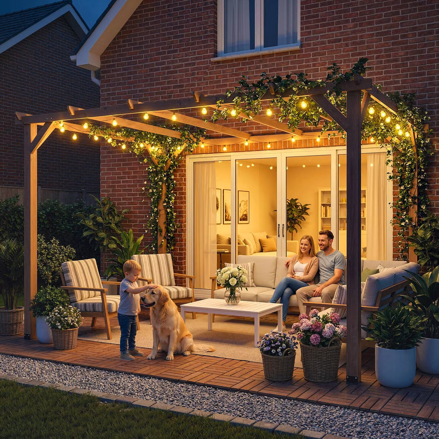 Outsunny Brown Wooden Pergola Kit with Grape Trellis and Triangle Supports, W: 400 cm, D: 300 cm, H: 205 cm – 5