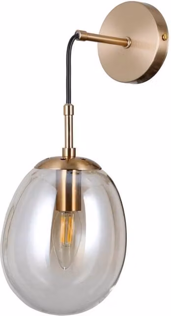 Netlighting Meolo Globe Wall Lamp in Gold/Brass with Amber Glass Shade