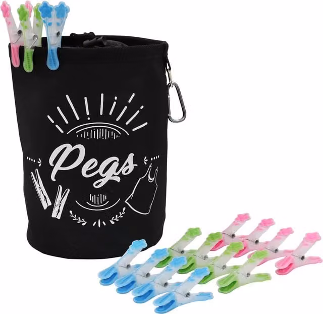 JVL Large Peg Bag with 144 Prism Soft Touch Flower Design Pegs in Multicolour