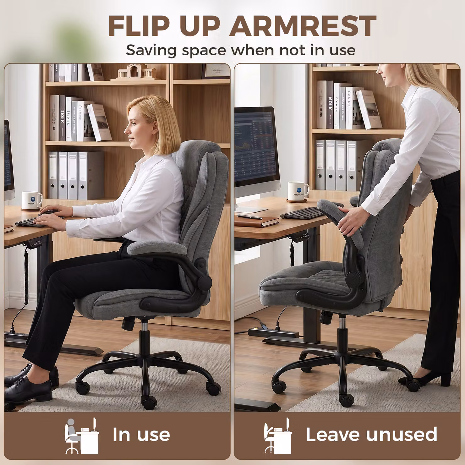 HOMCOM Ergonomic Grey Fabric Office Chair with Adjustable Height and Swivel Castors – 5