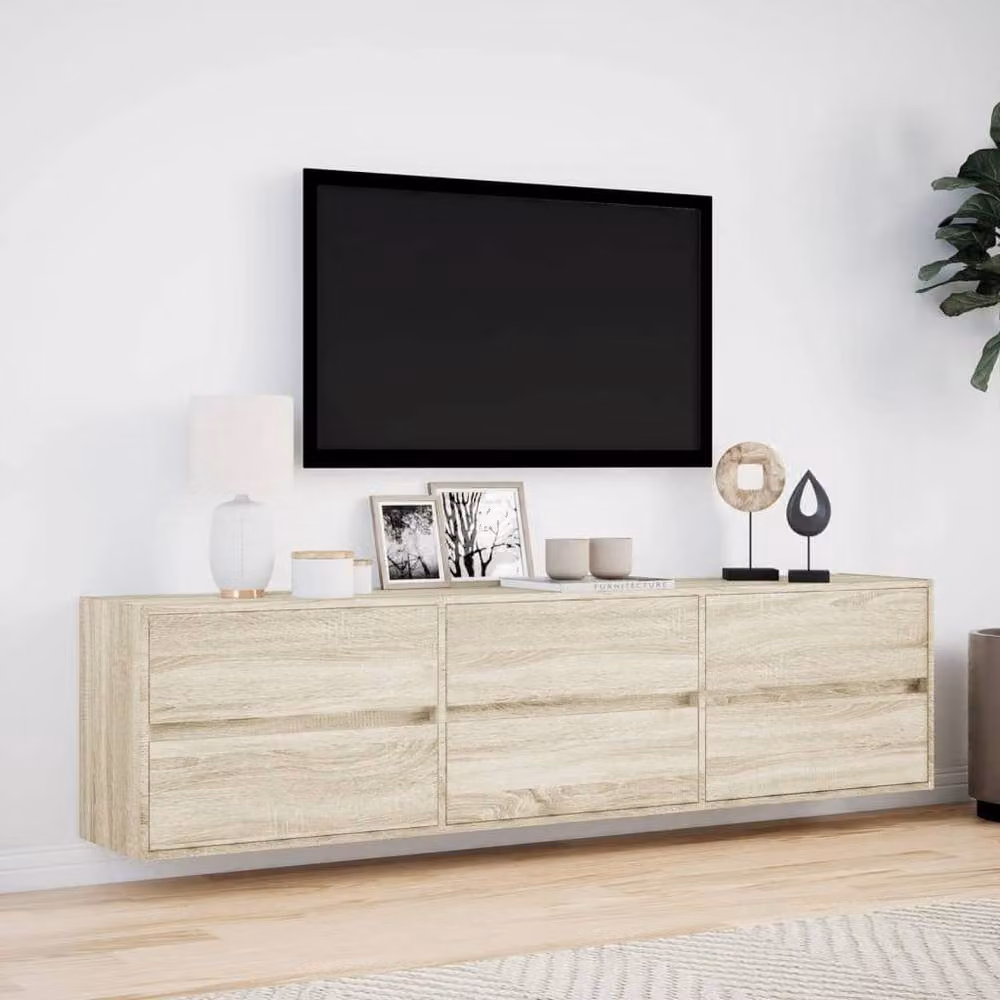 Berkfield Home TV Wall Cabinet with LED in Sonoma Light Oak, W: 180 cm, D: 31 cm, H: 45 cm – 2