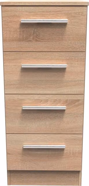 2 U Trent 4 Drawer Tall Bedside Cabinet in Light Oak, Ready Assembled – 1