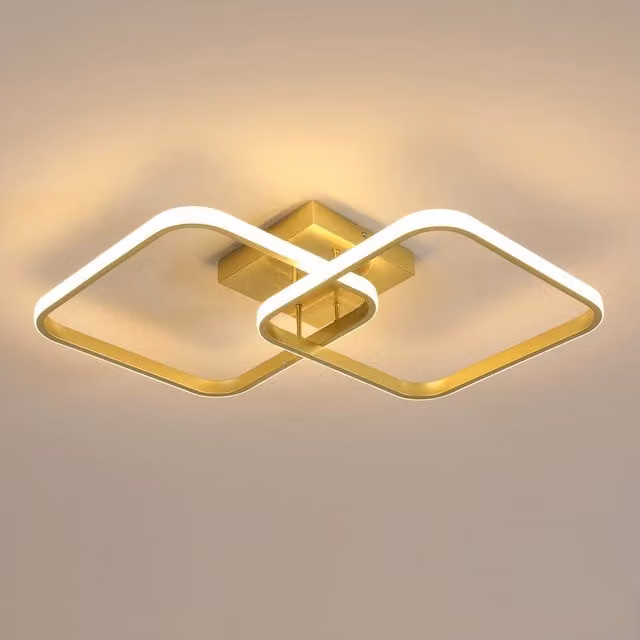 Pheashine Modern Square LED Ceiling Light, Gold/Brass, 42W, 3000K Warm White, Diameter: 64 cm – 1