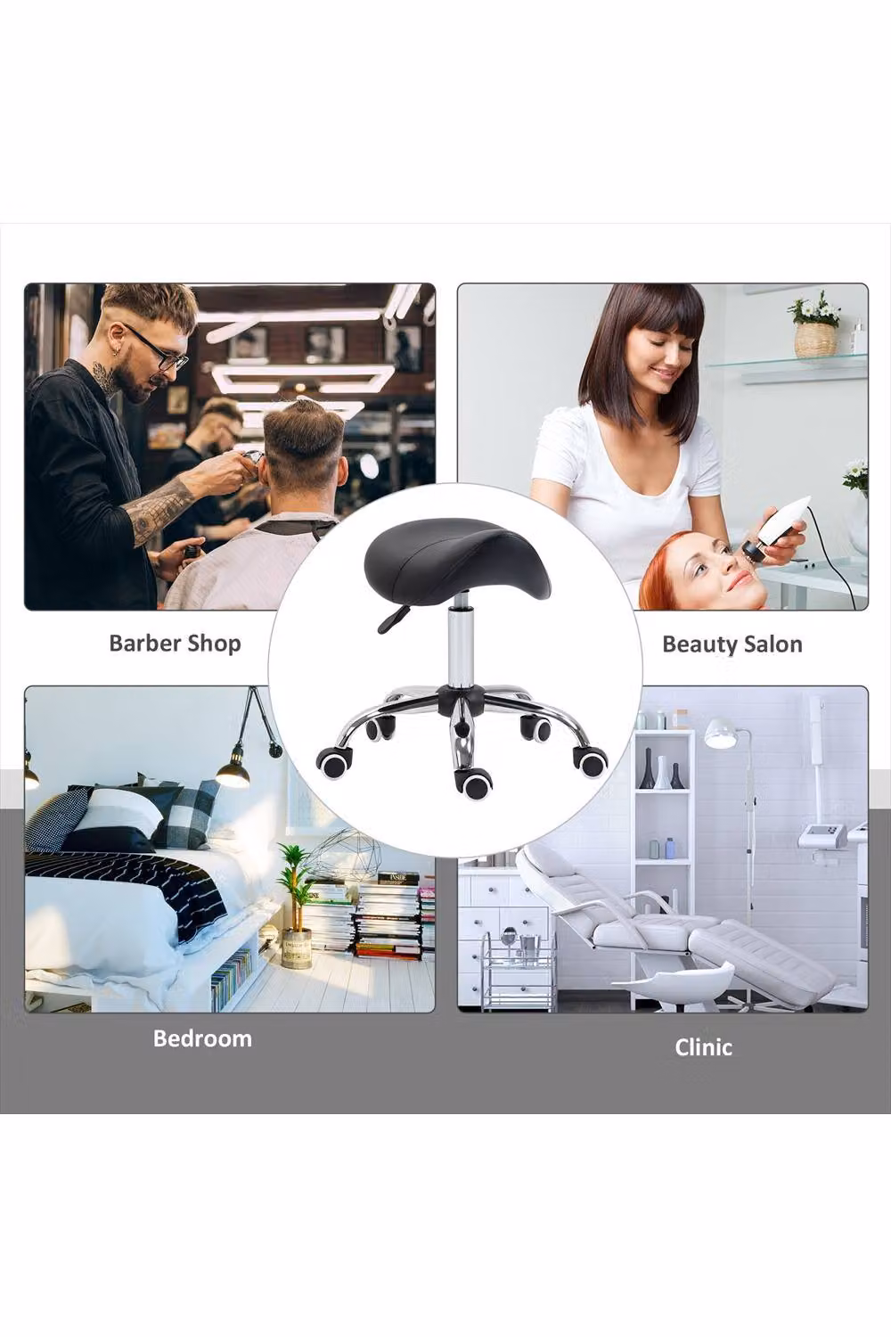 ERGOVEXA Black Cosmetic Stool with 360 Degree Rotation and Height Adjustment for Salon, Massage and Spa Use – 3