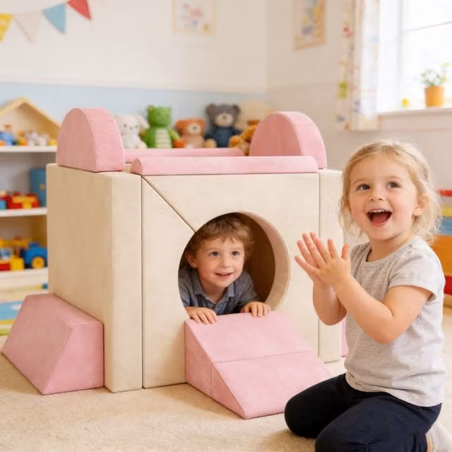 AIYAPLAY Kids Play Sofa, 12 Piece Foam Set in Pink