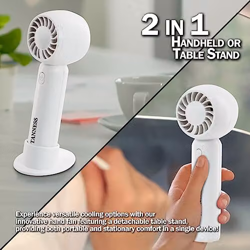 Tanness Mini Portable Handheld USB Rechargeable Fan in White – 2