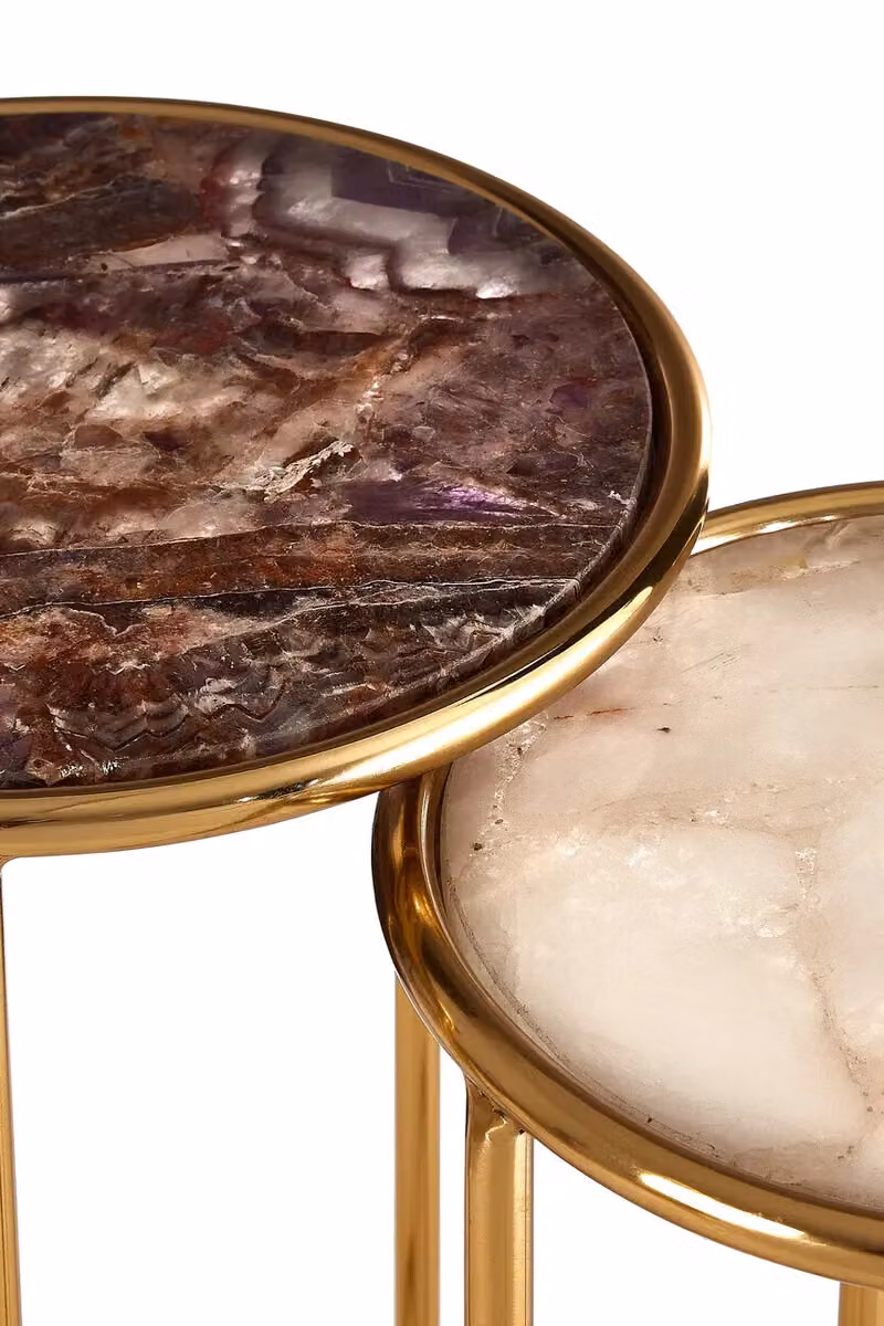 Orsina Set of 2 Nesting Side Tables with Natural Amethyst Stone Tops and Gold Frame Finish – 3
