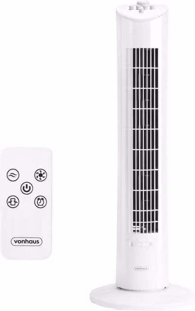 VonHaus 31 inch White Portable Electric Tower Fan with Timer and Oscillation