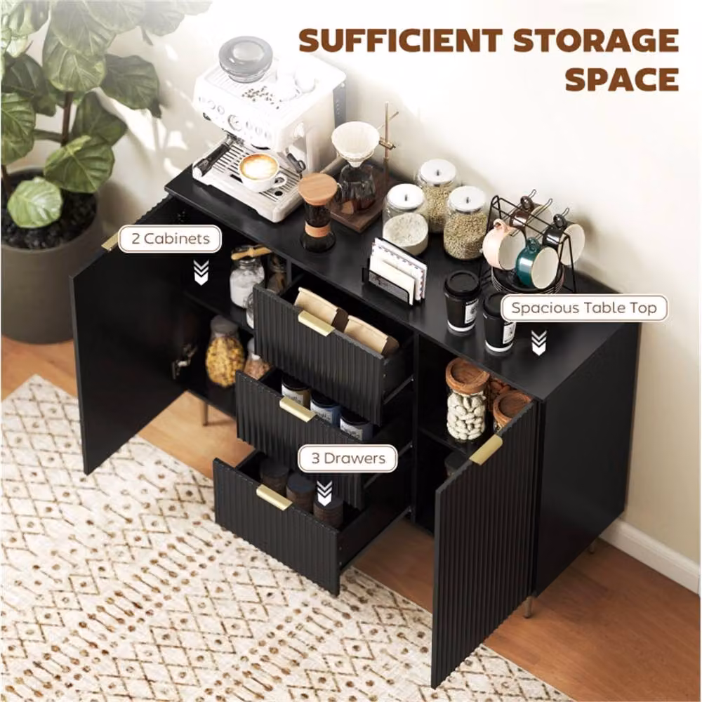 ERGOVEXA Black Lacquered 2-Door Sideboard with 3 Drawers and Adjustable Shelves, W: 120 cm, H: 89.5 cm, D: 40 cm – 3
