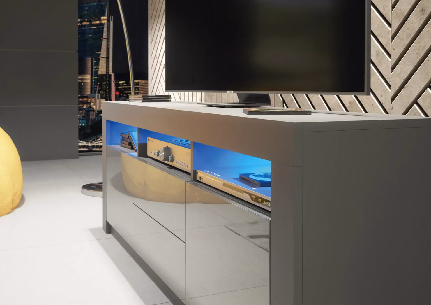 Creative Furniture Shine Modern Glossy TV Unit in Grey, W: 160 cm, D: 35 cm, H: 60 cm – 3