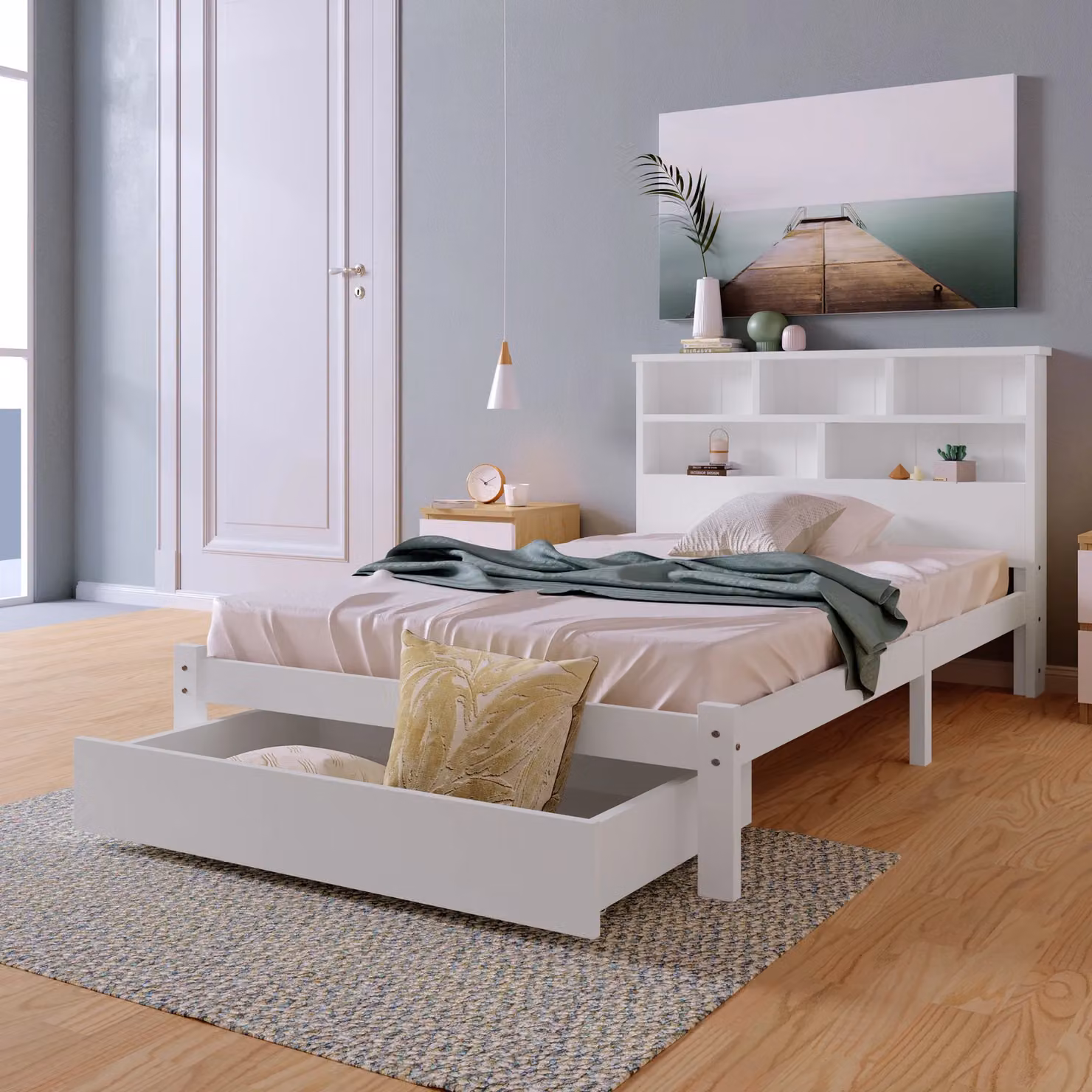 Matteo Solid Wood Single Storage Bed with Underbed Drawers in White, W/D/H: 90 x 190 cm – 4