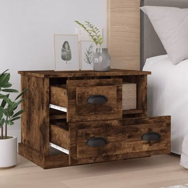 Berkfield Home Elegant Bedside Cabinet in Smoked Oak Brown, W/D/H: 60 x 39 x 45 cm – 1
