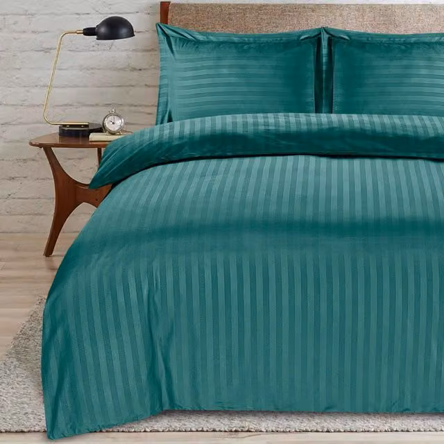 Casabella Mako Satin Striped Duvet Cover and Pillowcase Set in Green, W: 140 cm, L: 200 cm