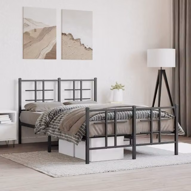 Berkfield Home Metal Bed Frame with Footboard, Black, W/D/H: 120 x 190 cm – 1
