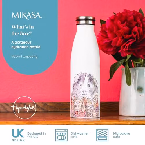 Mikasa Tipperleyhill Guinea Pig Double-Walled Stainless Steel Vacuum-Insulated Water Bottle, 500ml, White/Multicolour – 2
