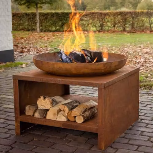 Esschert Design Brown Fire Bowl with Wooden Compartment Grate, Diameter: 60 cm – 2