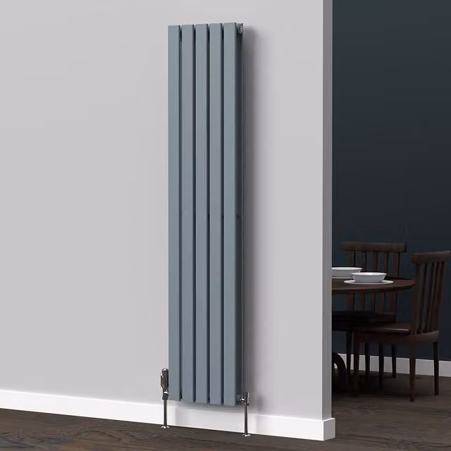 Lux Heat Flat Coloured Vertical Double Radiator, Pebble Grey, H: 160 cm, W: 35 cm