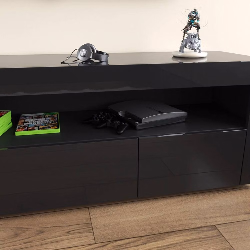 ERGOVEXA Black High Gloss TV Stand Entertainment Unit Cabinet with Integrated LED Light, W/D/H: 120 x 35 x 45 cm – 3