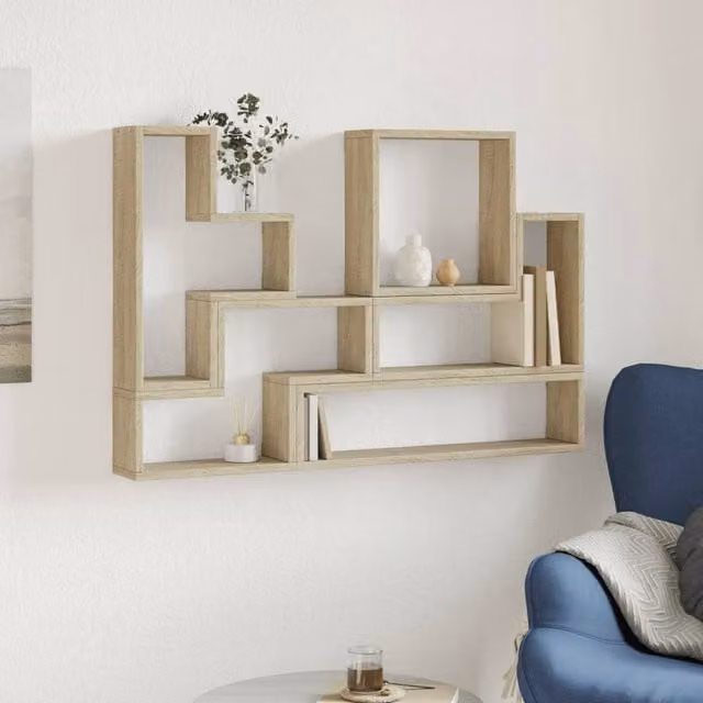 Berkfield Home Sonoma Oak Wall Shelf in Light Tan, W: 96 cm, D: 12 cm, H: 64 cm