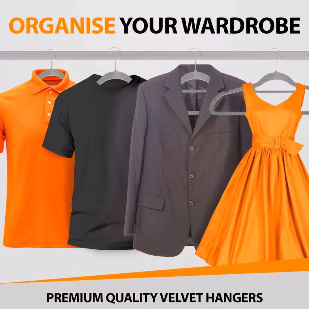 Kelvenix Non-Slip Velvet Flocked Clothes Hangers, Grey, W: 40 cm, H: 45 cm, D: 23 cm – 3