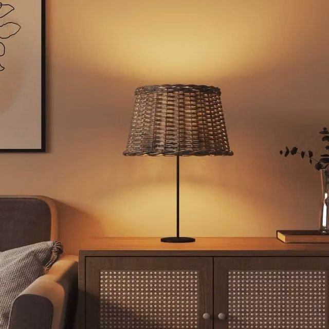 Berkfield Home Round Wicker Lamp Shade in Brown and Beige, W/D/H: 45 x 45 x 28 cm