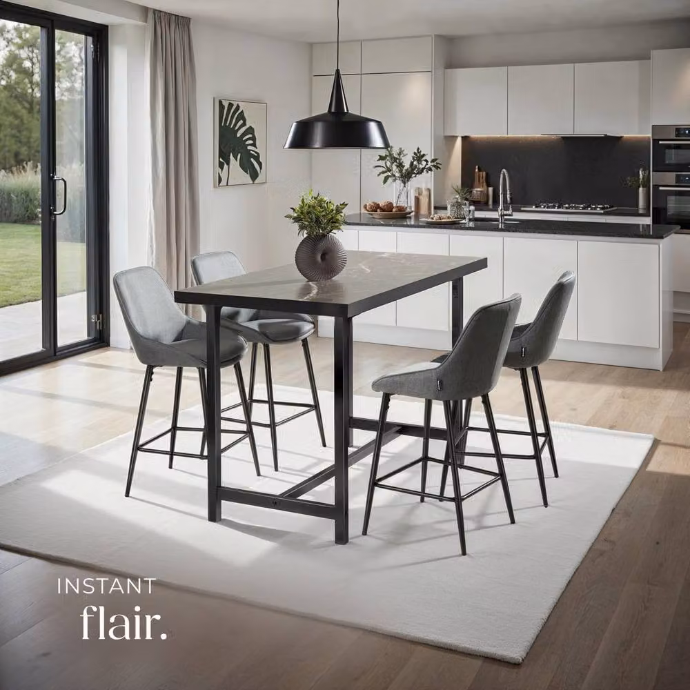 tectake Siera Bar Stool Set of 6 in Grey and Black Woven Fabric – 5