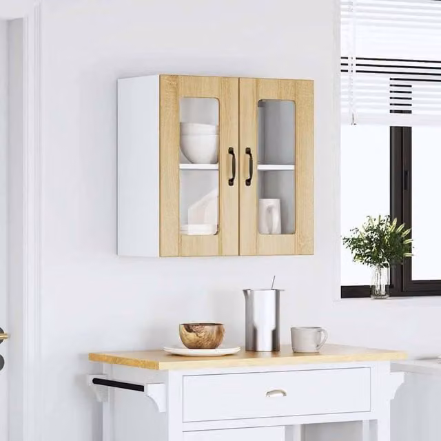 Berkfield Home Lucca Kitchen Wall Cabinet with Glass Doors in Sonoma Oak, Light Brown, W/D/H: 60 x 31 x 60 cm
