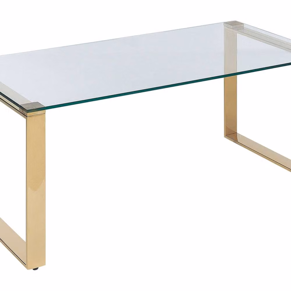 Wyld Haus Glam Modern Rectangular Coffee Table with Transparent Tempered Glass Top and Gold Stainless Steel Frame – 2