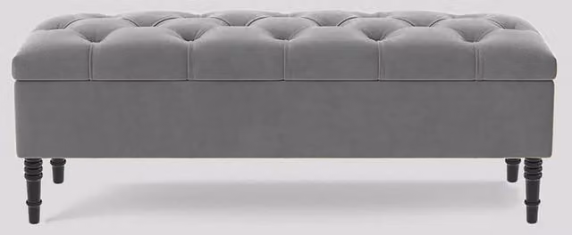 R&M Furnishers Chesterfield Ottoman Storage Bench in Grey Plush Velvet, Width: 137 cm