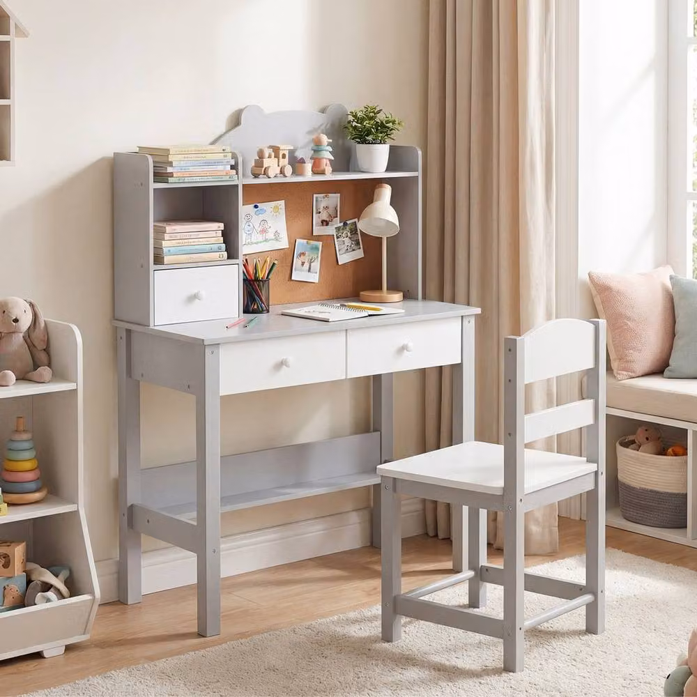 Havendro Grey Pine Wood Kids Desk and Chair Set with Storage – 2