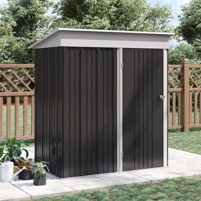 Breeins Metal Pent Garden Storage Shed with Shelving, Charcoal Black