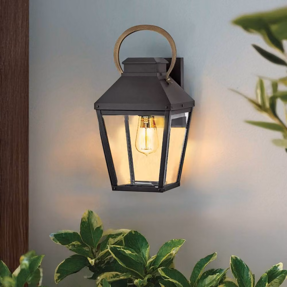 Netlighting Hinkley Dawson Outdoor Wall Lantern in Black and Bronze with Transparent Glass, IP44, E27 – 2