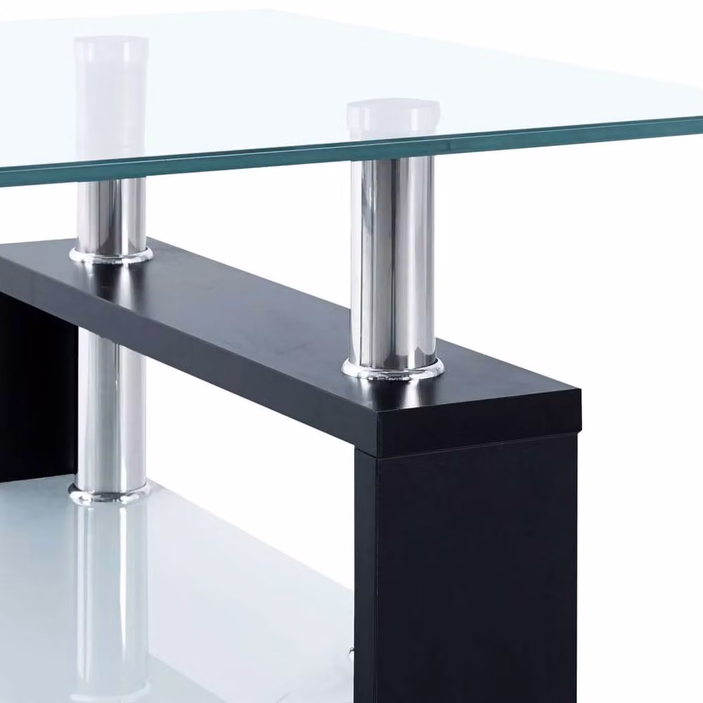 Berkfield Home Modern Rectangular Coffee Table in Black and Transparent Tempered Glass, W/D/H: 95 x 55 x 40 cm – 3