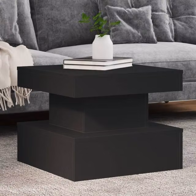Berkfield Home Modern Black Coffee Table with LED Lights W/D/H: 50 x 50 x 40 cm – 1