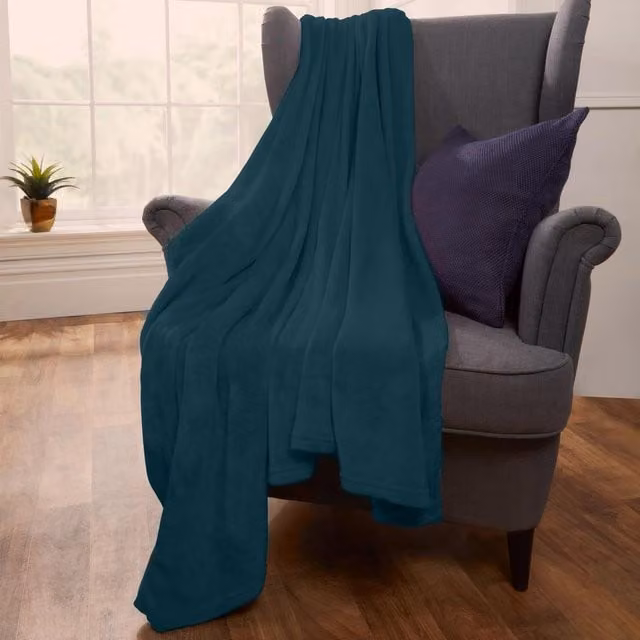 Brentfords Super Soft Fleece Blanket in Petrol, W/D/H: 200 x 200 x 1 cm