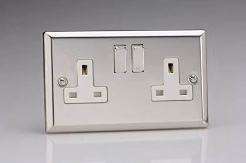 Varilight 2-Gang 13A Double Pole Switched Socket in Grey Mirror Chrome
