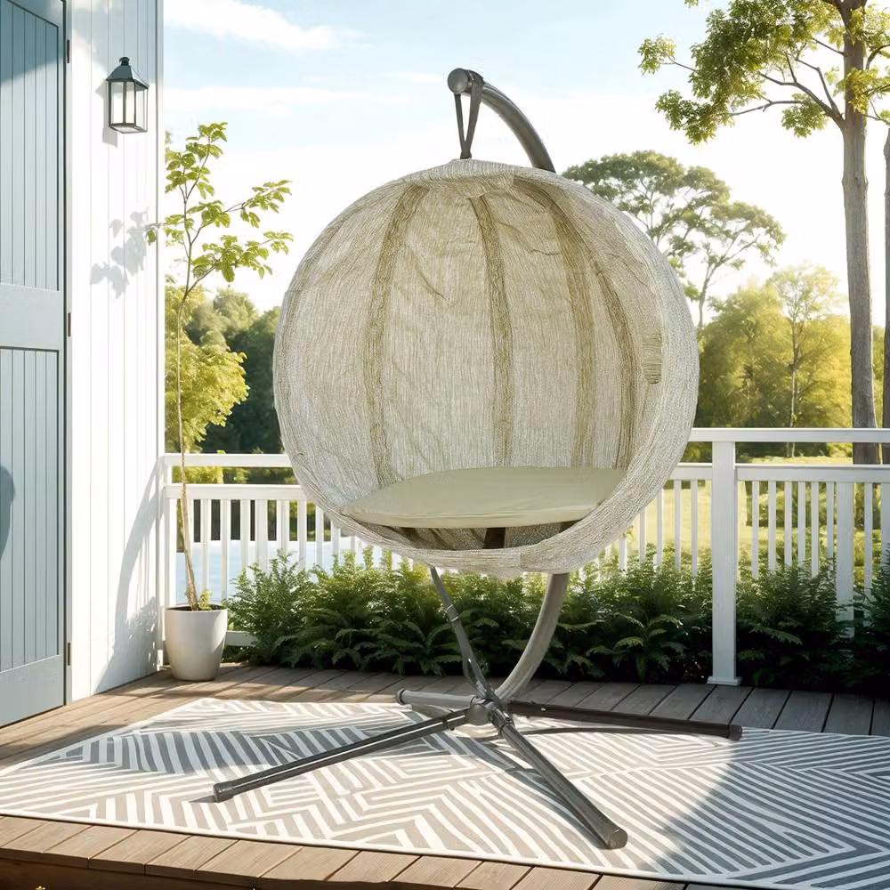STILVORA Hanging Egg Chair with Thick Cushion in Beige – 2