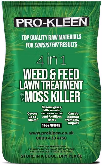 Pro-Kleens 4 in 1 Weed and Feed Lawn Treatment with Moss Killer, 20kg