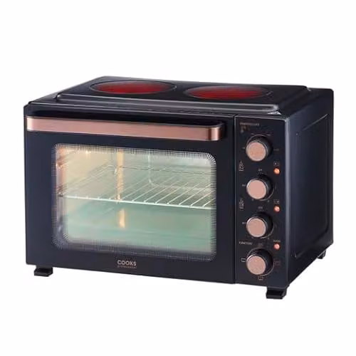 Cooks Professional Mini Portable Electric Countertop Oven with Ceramic Hobs and Grill, 34L Capacity, Black